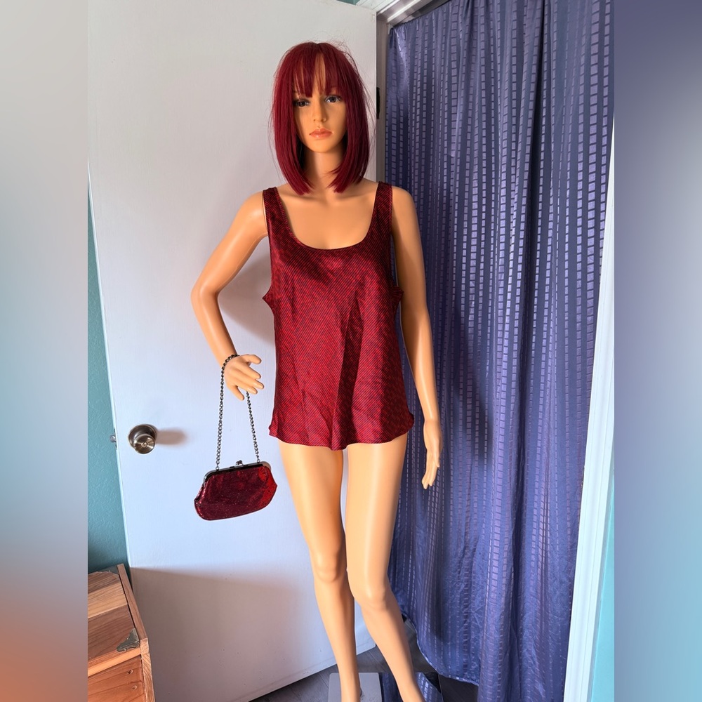 Victoria’s Secret Red Satin Tank Top L + Express Glitter Evening Bag 8x5”